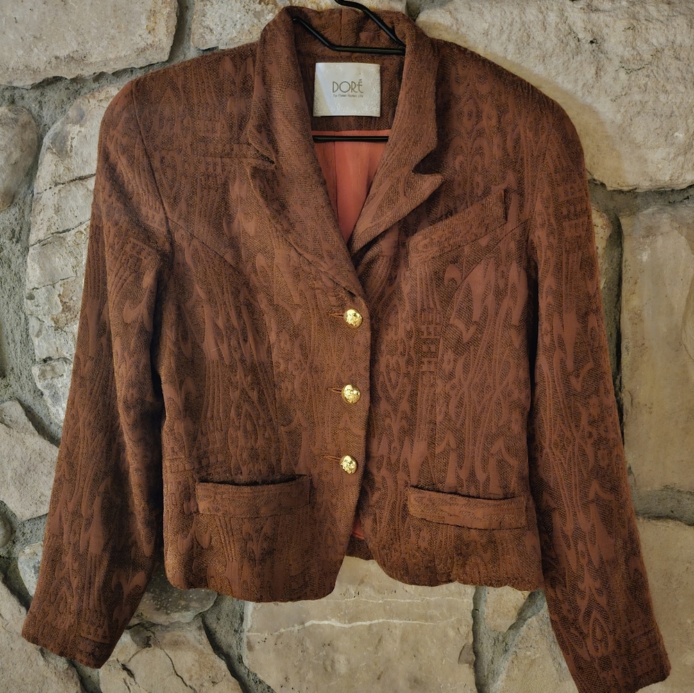 Blazer Jacket Rust Color With Pockets And Gold To… - image 1